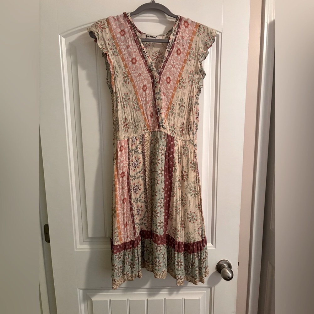 Three Bird Nest ANEMONE mixed print dress. Size L